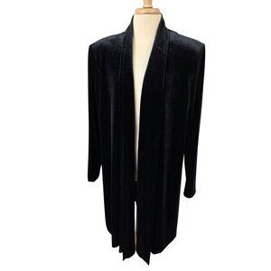 Blue Black Shimmery Velvet Jacket Duster Sz L Open Front Stretchy Vintage 90s